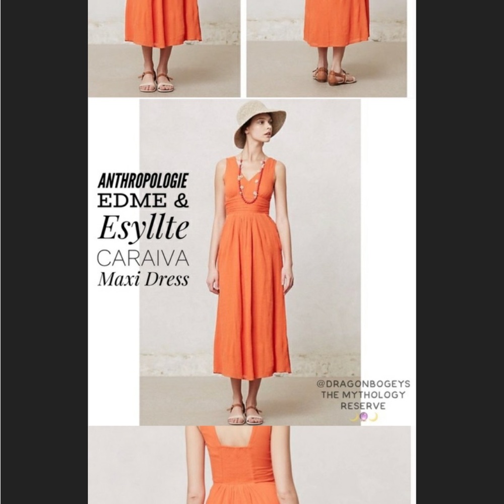 Edme & Esyllte Anthropologie Orange Sleeveless V-Neck Lined Maxi Dress Sz 0